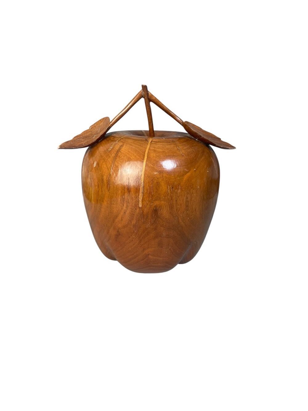 Vintage Handcrafted Carved Wooden Apple Decor 7” Tall